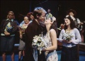 Front: Holly Twyford (Rosalind), Jerry Richardson (Orlando); Back (L to R): Kate Eastwood Norris (Phebe), Christopher Crutchfield Walker (Touchstone), Andrew Ross Wynn (Audrey), Craig Wallace (Jacques), Makela Spielman (Celia), Marty Lodge (Duke Senior), As You Like It, directed by Aaron Posner, Folger Theatre, 2001. Ken Cobb.