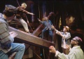 Andrew Ross Wynn (Second Lord), Jerry Richardson (Orlando), Kate Eastwood Norris (First Lord), Marty Lodge (Duke Senior) and Craig Wallace (Jacques), As You Like It. Folger Theatre, 2001. Directed by Aaron Posner. Ken Cobb.