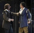 Eric Hissom (Cyrano) and Bobby Moreno (Christian), Cyrano, by Edmond Rostand, translated and adapted by Michael Hollinger, adapted and directed by Aaron Posner, Folger Theatre, 2011. Carol Pratt.