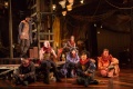 From the left: Romell Witherspoon (Rosencrantz, back), Luis Alberto Gonzalez (Tragedian), Ian Merrill Peakes (The Player), Maggie Donnelly (Tragedian, back), Rachel Zampelli (Tragedian), Jacob Yeh (Tragedian), and Stephen Russell Murray (Tragedian), Rosencrantz and Guildenstern Are Dead, directed by Aaron Posner, Folger Theatre, 2015. Teresa Wood.