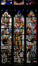 A detail from the Rose Window at Fairfield St. Mary's showing the dead rising at the bottom of the image. Image courtesy the Medieval Stained Glass Archive.