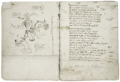 Medieval plays were first preserved in manuscripts like this unique copy of the morality play Wisdom (c. 1460-63), preserved in the Macro plays at the Folger Shakespeare Library.