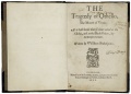 The title page of the 1622 First Quarto edition of Othello. STC 22305 copy 1.